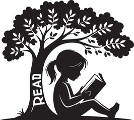 Girl reading under tree vector illustration
