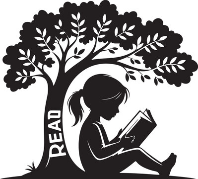 Girl reading under tree vector illustration