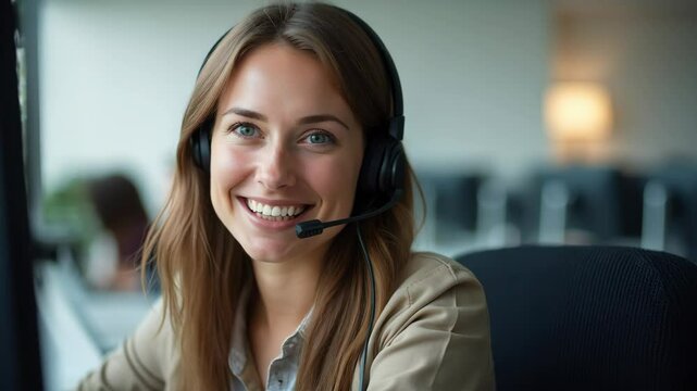 Portrait of a woman working in customer service at a call center.