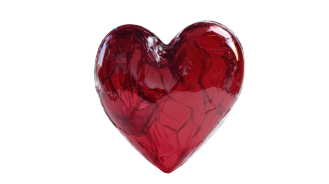 Red heart with 3D glassy surface design isolated on white background