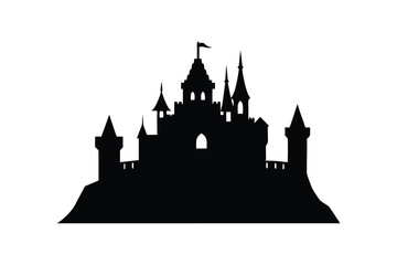 Obraz premium A black silhouette art of a medieval castle with towers.eps