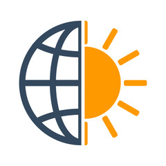 globe icon with sun symbol, air conditioning symbol, hot weather sign, global warming pictogram