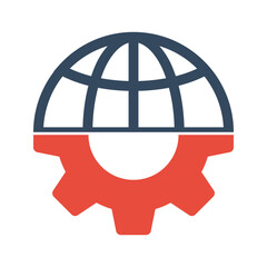 global technology gear icon, world industry symbol, international technology machine logo design