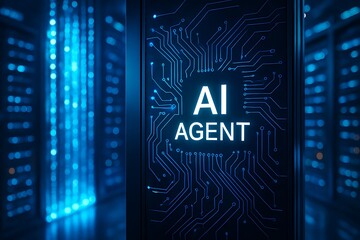 Ai agent displayed on a circuit board in a server room