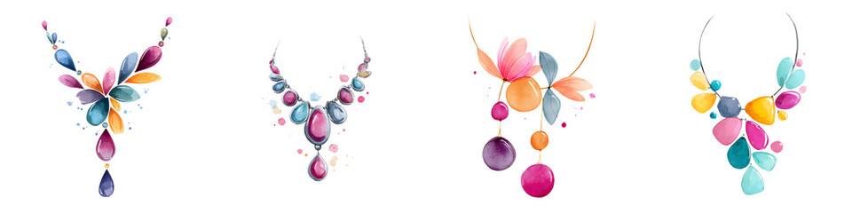 Fototapeta premium Elegant Watercolor Necklace Collection: Jewelry Fashion Illustration