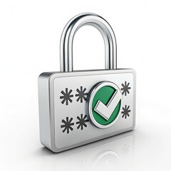 3D Render Silver Padlock with Green Checkmark and Password, Security Concept, Digital safety, Cybersecurity Cybersecurity, Password Protection