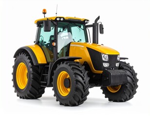 Fototapeta premium Powerful Yellow Farm Tractor on White Background