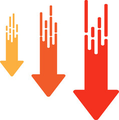 Reduce success and decline Three arrows with a downward trend indicate a decline in progress, a failed development in business. Business Progress, Financial Investment, and Analytical Insight.