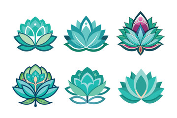 Collection of colorful lotus flower vector illustrations in various styles and designs