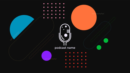 ABSTRACT TEMPLATE PODCAST MICROPHONE FLAT COLOR LIQUID DESIGN DARK BACKGROUND VECTOR. GOOD FOR COVER DESIGN, BANNER, WEB,SOCIAL MEDIA
