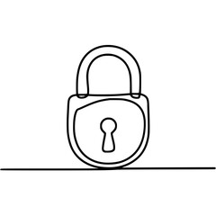 Single continuous line art illustration of a padlock with keyhole