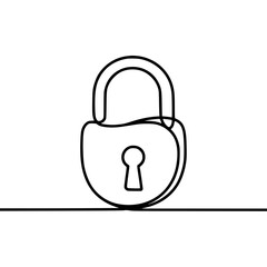 Single continuous line art illustration of a padlock with keyhole