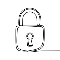 Single continuous line art illustration of a padlock with keyhole