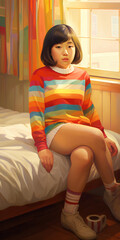 Obraz premium Asian chubby beauty wearing a rainbow colored round neck