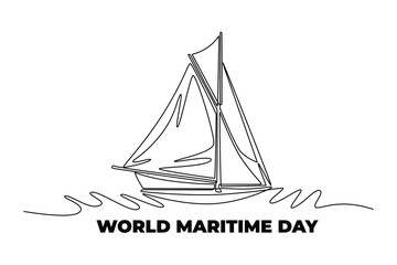 World maritime day concept. Single line draw design. Vector graphic illustration