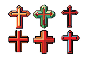 Obraz premium Six vector illustrations of various colorful decorative christian cross designs