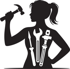 Woman with tool set vector illustration