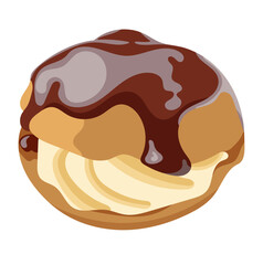 Cream Puff with Melted Chocolate Illustration Isolated on White Background