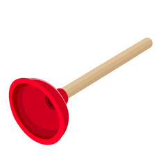 Red Toilet Plunger Illustration Isolated on White Background