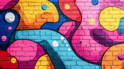 Obraz premium Bright pop art graffiti wall textured background wallpaper design. Vivid neon color palette