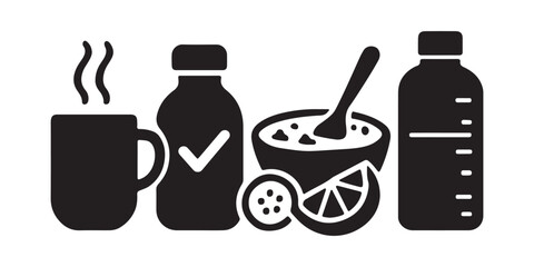 Food and Drink Icon Set with Beverages and Kitchen Items