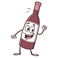 Cheerful cartoon wine bottle character with smiling face and raised hand