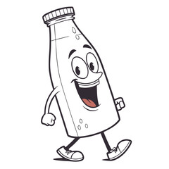 Happy cartoon milk bottle character walking with a cheerful expression