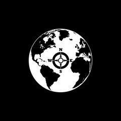 Earth compass icon isolated on black background