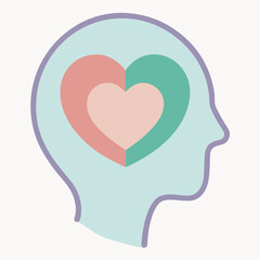 Pastel Heart Inside Head Profile Love, Compassion, and Mental Wellness Icon