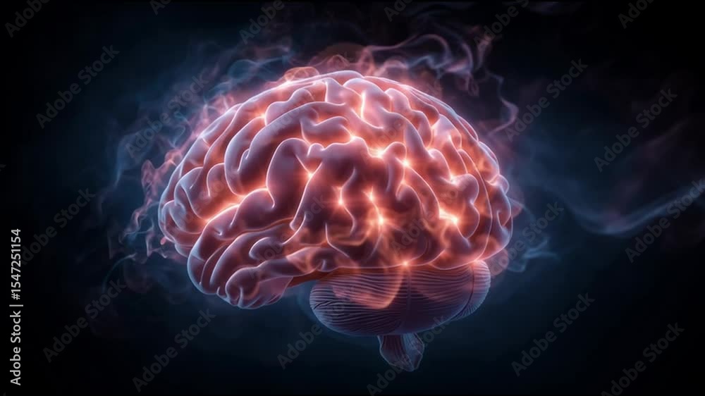 Poster glowing neural pathways illuminate an abstract brain, showcasing vibrant connections and intricate d