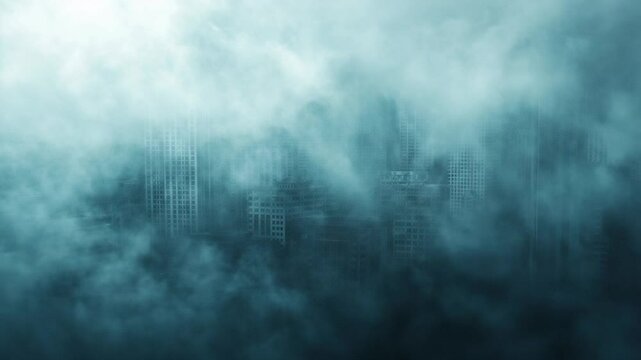 Atmospheric Cityscape Emerging from a Foggy Dreamscape, a Mystical Urban Scene
