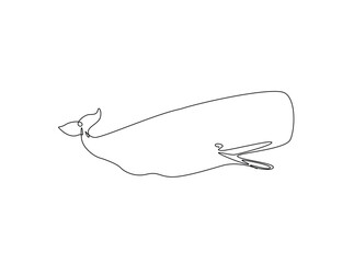 Cachalot or sperm whale in single outline illustration. Continuous line art drawing of sperm whale in the sea. Editable stroke.