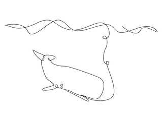 Cachalot or sperm whale in single outline illustration. Continuous line art drawing of sperm whale in the sea. Editable stroke.