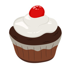 Chocolate Cupcake Dessert with Cherry Illustration Isolated on White Background