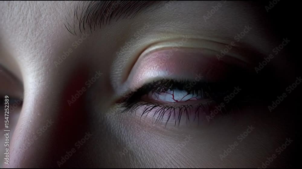 Poster Stunning close-up reveals the intricate details of an eye, highlighting colorful patterns and subtle textures under soft lighting