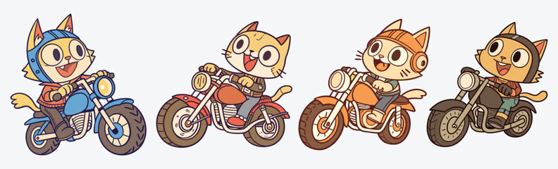 A cute cat animal riding bike. funny colorful animal vector.