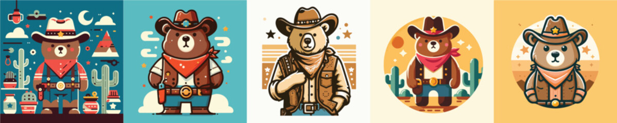 vector image bear wearing cowboy clothes flat design