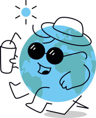 Funny Earth Character Sitting in Chaise Lounge Vector on Transparent Background