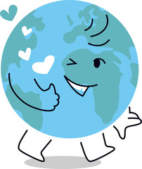 Smiling Planet Earth Vector Mascot Character With Thumb Up Gesture