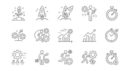 Business and startup thin line icons, vector symbols representing growth and innovation