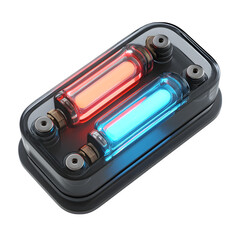 Glass toggle switch with fluid left right sliding animation and internal glowing indicator isolated on white background