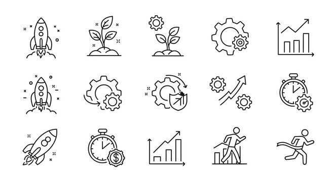 Outline vector icon set of business and growth themes for various applications