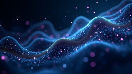 Cybernetic Information Flow Abstract Representation of Digital Communication and Technology with Luminous Dots and Dynamic Wave Patterns