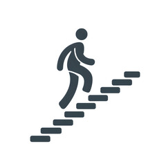 Minimal steps icon ascending in a loop, symbolizing gradual progress and mindfulness in movement isolated on white background.