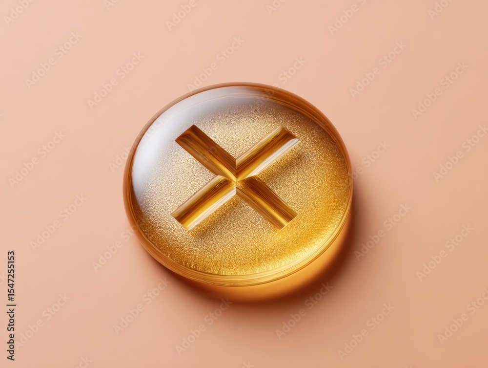 Poster Glossy Amber Vote Button with X Mark in Minimalist Style for Modern Digital Rejection and Error Signaling - Clean Commercial Icon Design