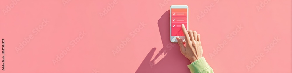 Poster Modern Productivity Concept with Smartphone Digital Checklist and Floating Checkmarks for Business Success and Goal Achievement in Casual Work Style