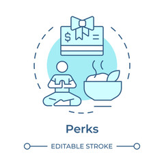 Perks soft blue concept icon. Payment benefits, salary. Meditation, relaxation. Wellness programs. Round shape line illustration. Abstract idea. Graphic design. Easy to use in article, blog post