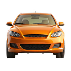 Orange Car Front View Isolated on Pure White Background

