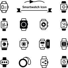 Smartwatch icon set isolated on white background in black silhouette