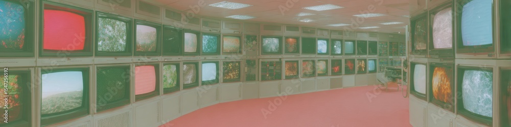 Poster futuristic control room operator managing ai big data and cybersecurity dashboards on dual screens i